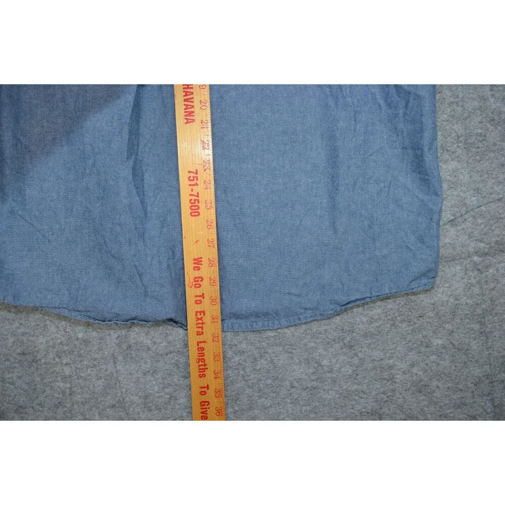 Vintage KEY Blue Denim Pearl‎ Snap Button Front Western Shirt Size XL Regular